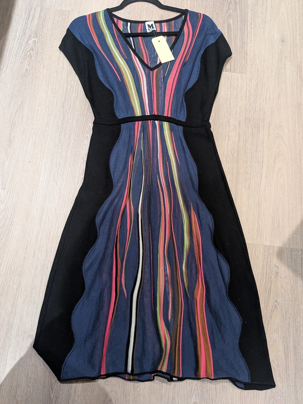 Missoni Black Midi Dress Multicolor Vertical Stripes - Picture 2 of 3